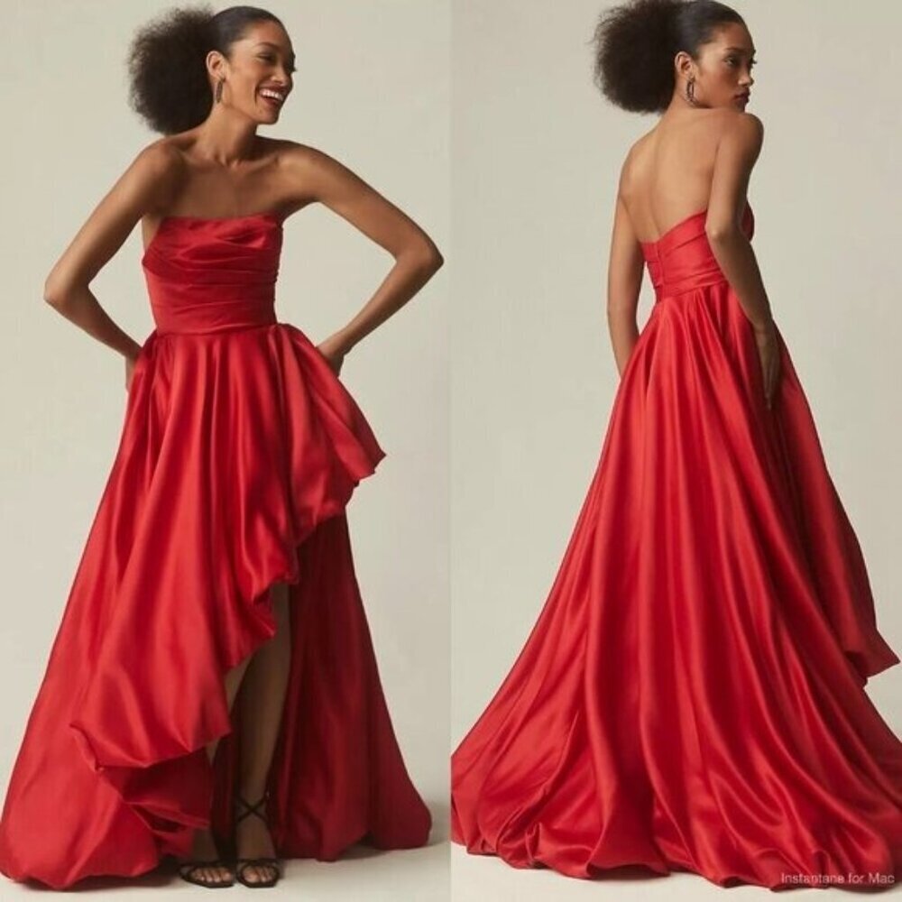 NWT Anthropologie Mac Duggal Strapless Asymmetrical Maxi Dress